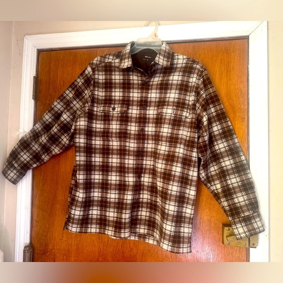Men’s Croft&Barrow Flannel Shirt Size LG Plaid Brown Tan Long Sleeve Pockets EUC - Picture 1 of 12